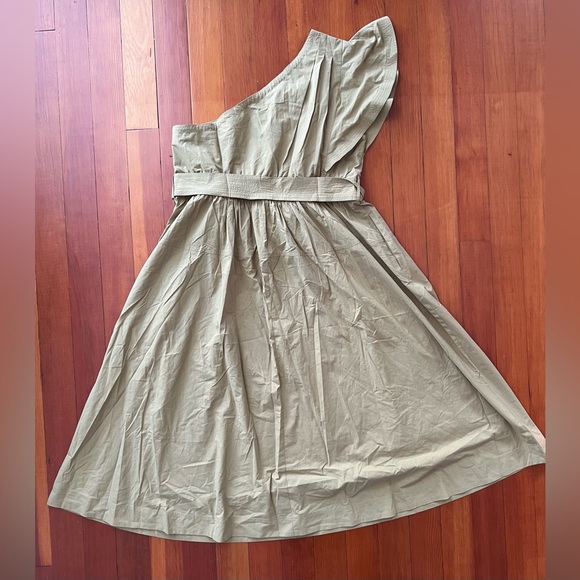 NWT Madewell Plus Ruffled One-Shoulder Midi Dress 18W Tan Khaki - Picture 5 of 6